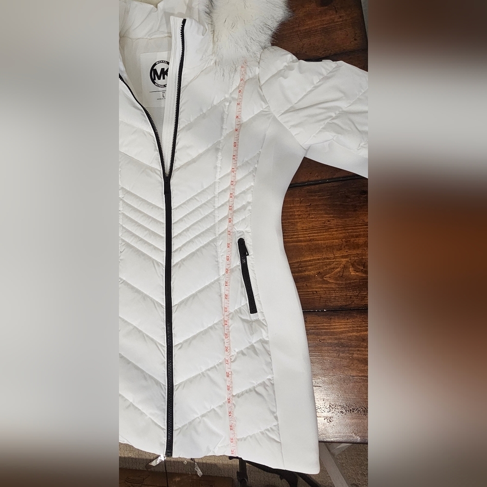 Michael Kors White Puffer Jacket Detachable Hood W/Fur Trim Women's Sz Large NWT - Picture 8 of 13